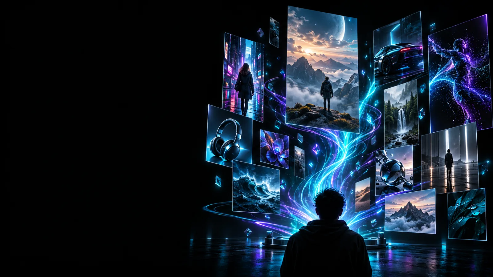 Abstract visual network representing an AI media workflow